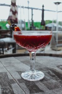You make this as a possible lunch for you kiddo, but we've made an adult version for all you peanut butter and jelly fans! Peanut butter whiskey, raspberry liqueur, and a hint of hazelnut shaken up and served in a delightful little gimlet glass with a treat on top.