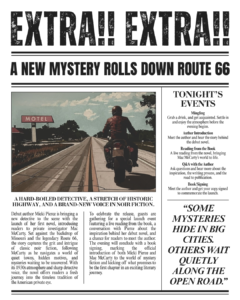 A recap of our May Read Between the Wines Book Club featuring The Route 66 Detective in Missouri by Micki Pierce, complete with cocktails, author interview, and noir-inspired reads.